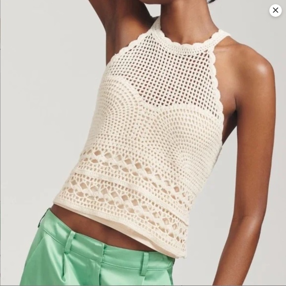 Anthropologie Crochet Halter Sweater Tank Top Cream Color Size Medium - Picture 1 of 12